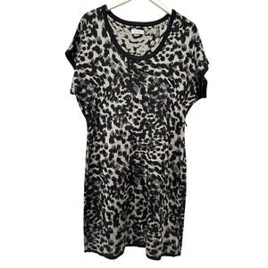 Calvin Klein Size XL Short Sleeve Leopard Print Stretch Mini Sweater Dress Black